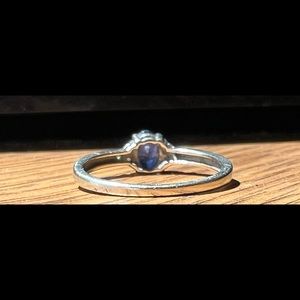 Antique 1940 14K Sapphire 1.10 Carats with 6 flawless side diamonds 0.03 carats